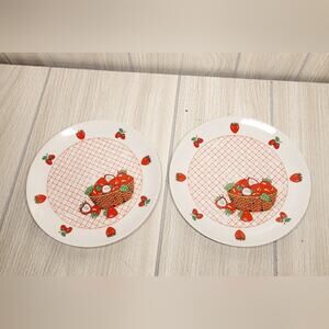 Vintage Strawberry Plates Le Fruit Salad 8" Plates Farmhouse Country Set Of Two